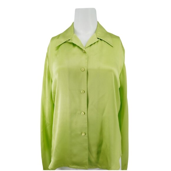 Vintage Patrick Christopher Chartreuse Green Silk Button Down Size 8 - Picture 1 of 6